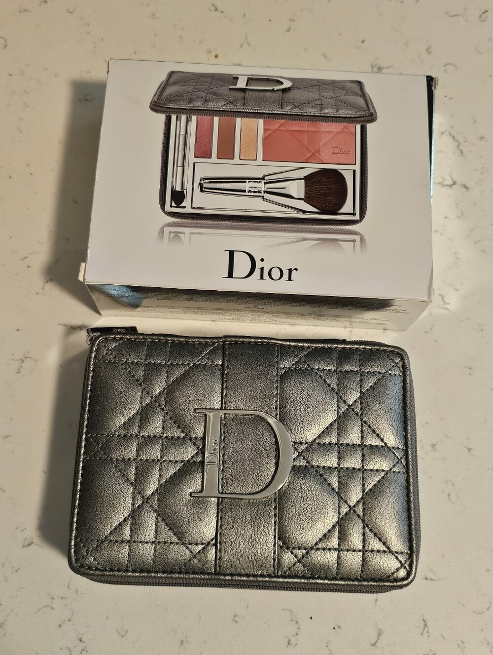 Dior Travel Complete Makeup Palette With Quilted Metallic Silver Case
